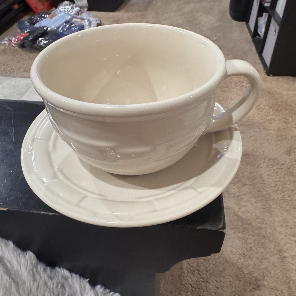 Longaberger 2008 Hostess Woven Traditions Ivory Cappuccino Cup & Saucer